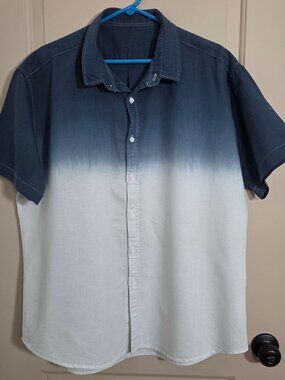 Lucky Brand Mens Blue-To-White Ombre Dip-dye Pattern Button Down Shirt Sz XL